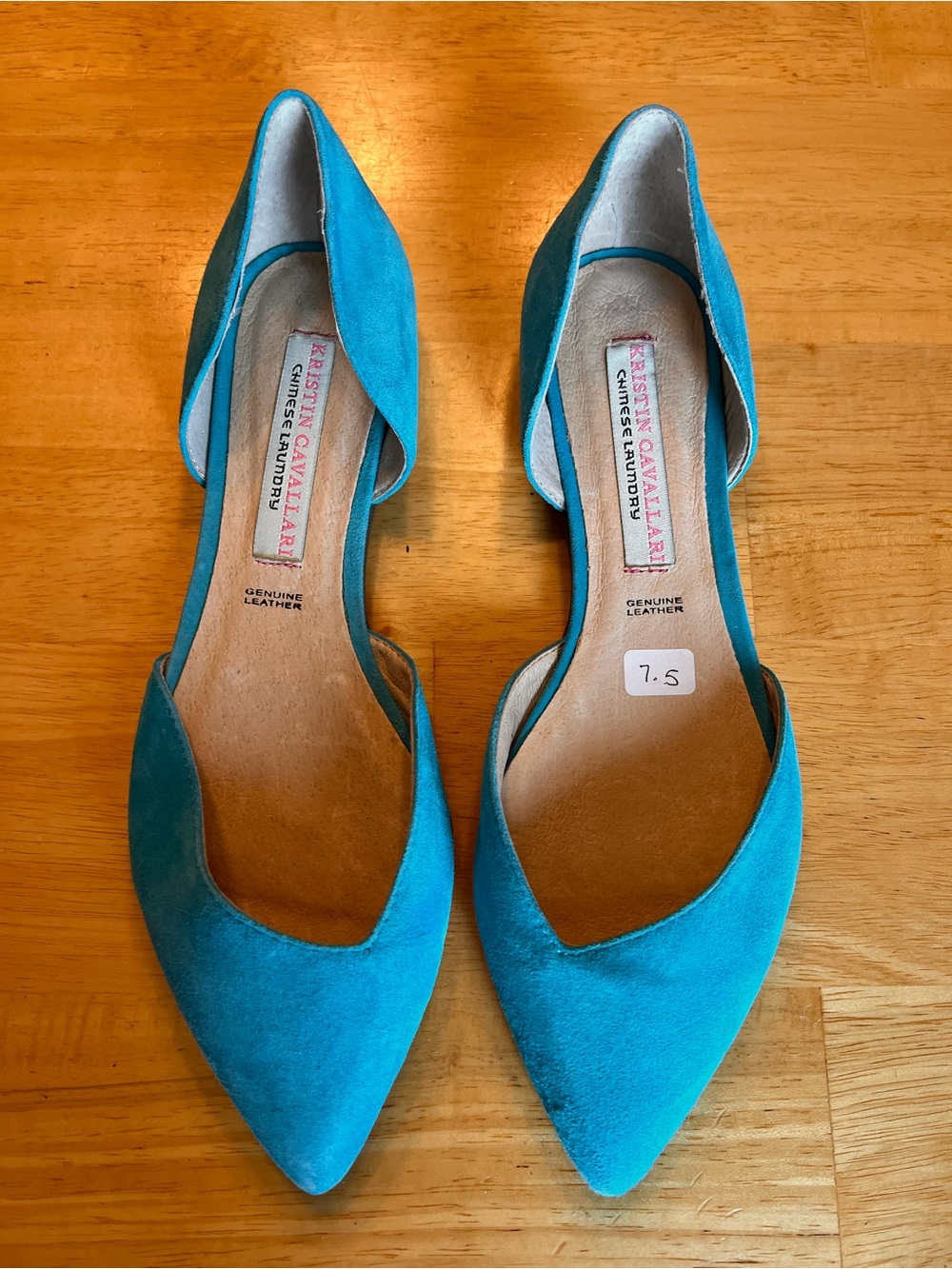 Teal Suede Pointed D'Orsay Flats Chinese Laundry Kristin Cavalleri 7.5 nwot